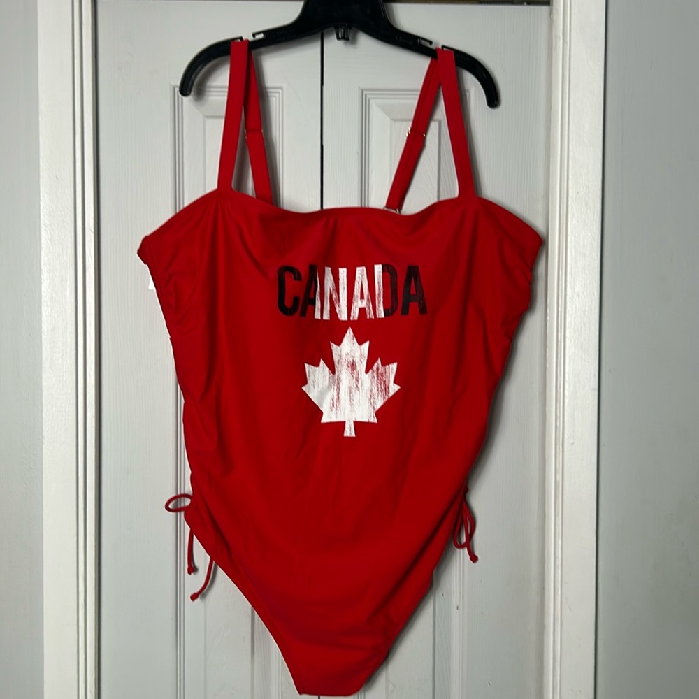 Red One Piece Swimsuit with Canadian Theme